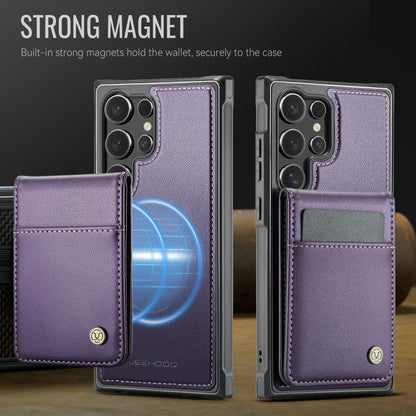 For Samsung Galaxy S23 Ultra 5G JEEHOOD J06 British Style RFID MagSafe Card Bag PU Phone Case(Purple)