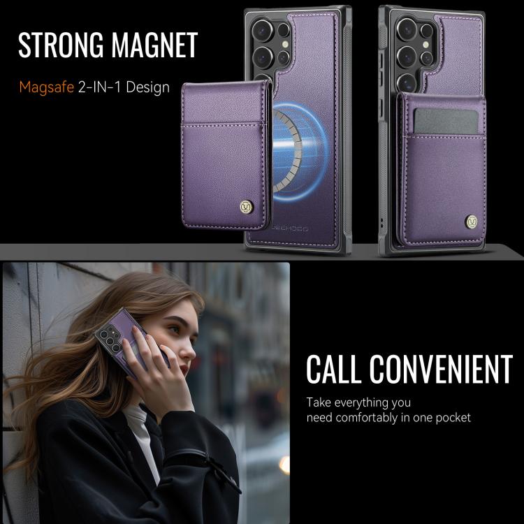 For Samsung Galaxy S23 Ultra 5G JEEHOOD J06 British Style RFID MagSafe Card Bag PU Phone Case(Purple)