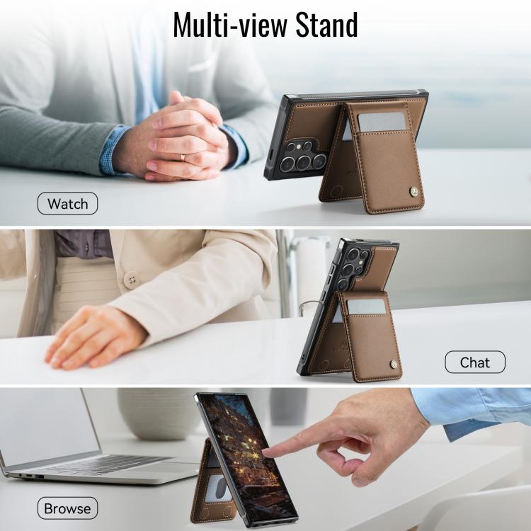 For Samsung Galaxy S23 Ultra 5G JEEHOOD J06 British Style RFID MagSafe Card Bag PU Phone Case(Brown)