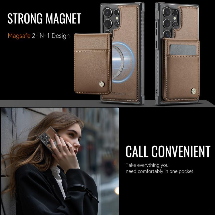 For Samsung Galaxy S23 Ultra 5G JEEHOOD J06 British Style RFID MagSafe Card Bag PU Phone Case(Brown)