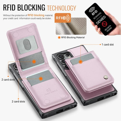 For Samsung Galaxy S23 Ultra 5G JEEHOOD J06 British Style RFID MagSafe Card Bag PU Phone Case(Pink)