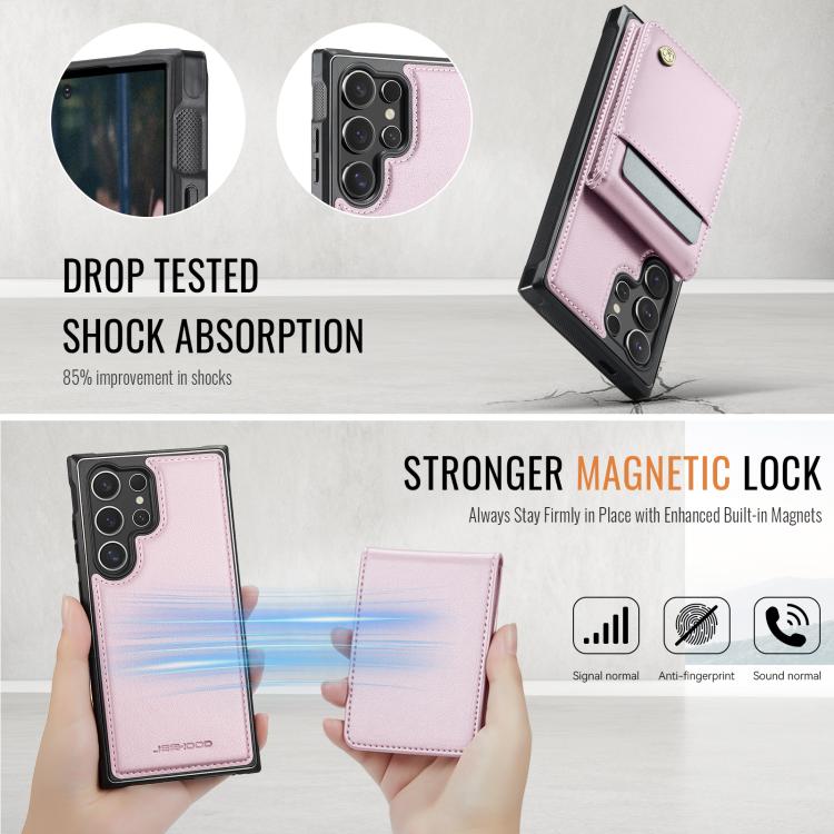 For Samsung Galaxy S23 Ultra 5G JEEHOOD J06 British Style RFID MagSafe Card Bag PU Phone Case(Pink)
