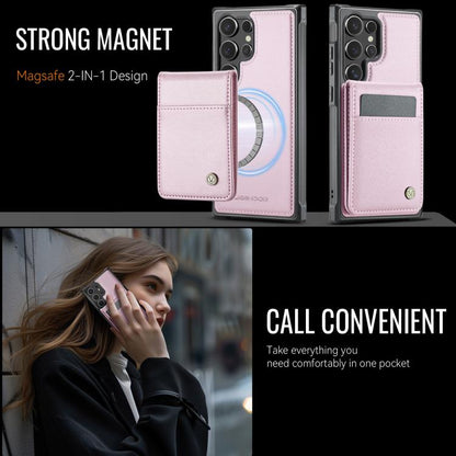 For Samsung Galaxy S23 Ultra 5G JEEHOOD J06 British Style RFID MagSafe Card Bag PU Phone Case(Pink)