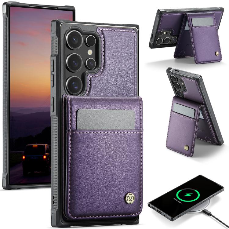 Pour Samsung Galaxy S24 Ultra 5G JEEHOOD J06 Housse de téléphone en cuir PU (violet) avec sac de cartes RFID MagSafe de style britannique