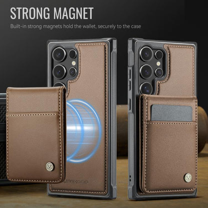 For Samsung Galaxy S24 Ultra 5G JEEHOOD J06 British Style RFID MagSafe Card Bag PU Phone Case(Brown)