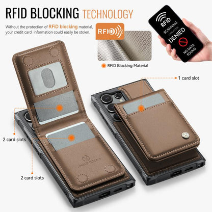 For Samsung Galaxy S24 Ultra 5G JEEHOOD J06 British Style RFID MagSafe Card Bag PU Phone Case(Brown)