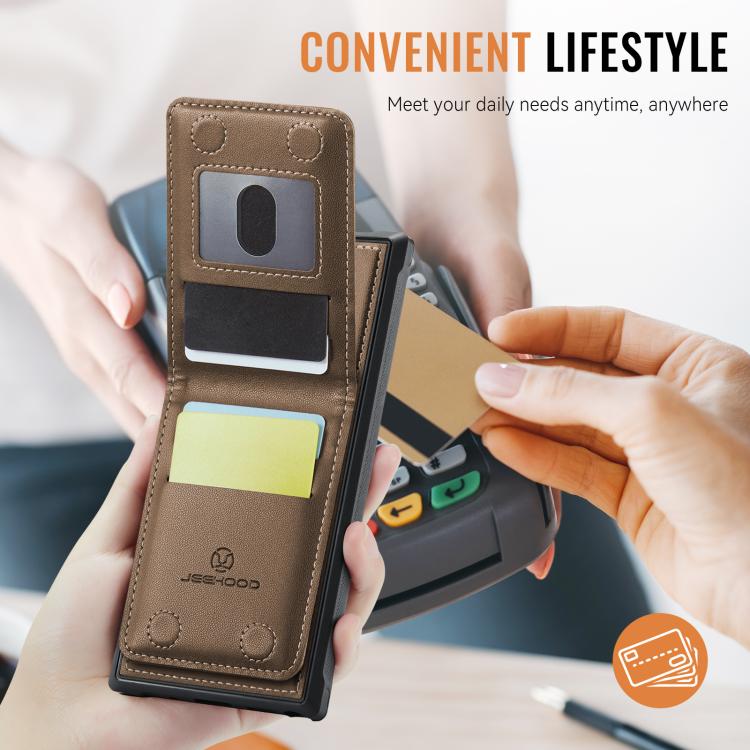 For Samsung Galaxy S24 Ultra 5G JEEHOOD J06 British Style RFID MagSafe Card Bag PU Phone Case(Brown)