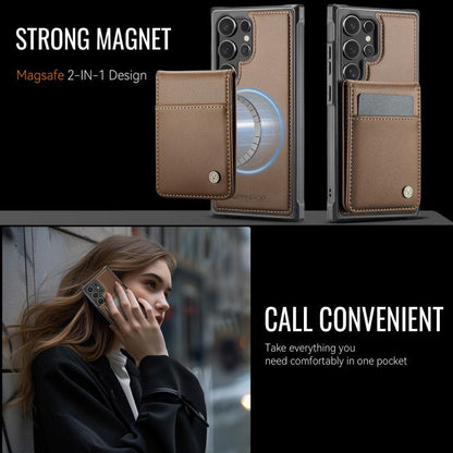 For Samsung Galaxy S24 Ultra 5G JEEHOOD J06 British Style RFID MagSafe Card Bag PU Phone Case(Brown)