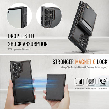 For Samsung Galaxy S24 Ultra 5G JEEHOOD J06 British Style RFID MagSafe Card Bag PU Phone Case(Black)