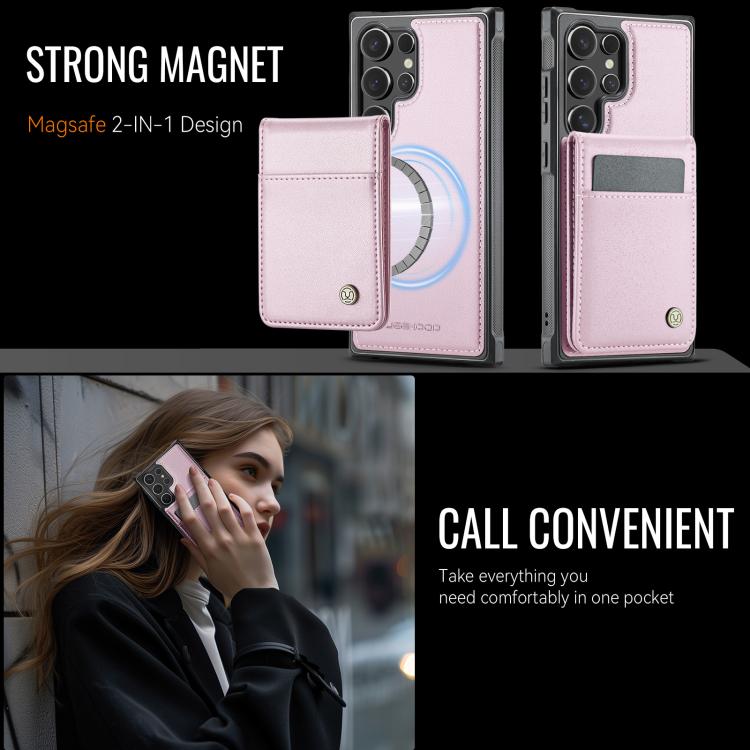 For Samsung Galaxy S24 Ultra 5G JEEHOOD J06 British Style RFID MagSafe Card Bag PU Phone Case(Pink)