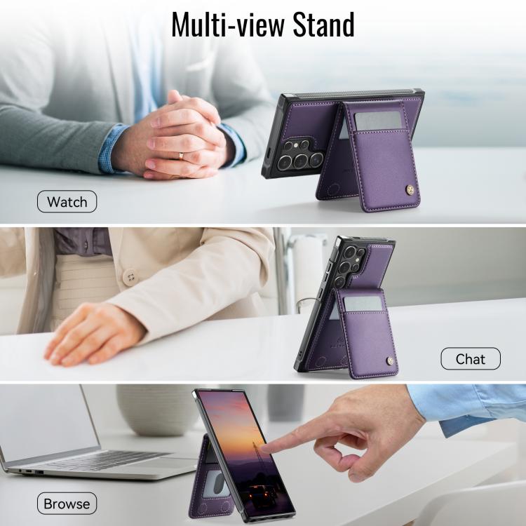 For Samsung Galaxy S25 Ultra 5G JEEHOOD J06 British Style RFID MagSafe Card Bag PU Phone Case(Purple)