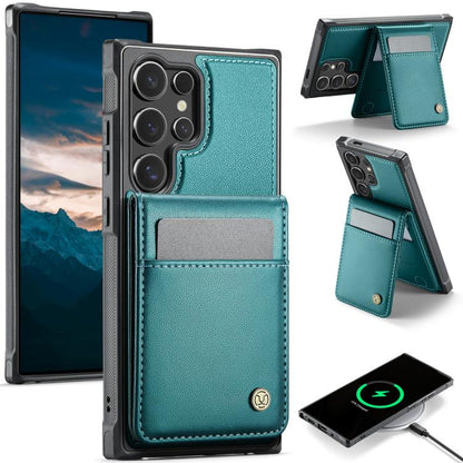 Pour Samsung Galaxy S25 Ultra 5G JEEHOOD J06 Étui de téléphone en PU avec porte-cartes RFID MagSafe style britannique (vert)