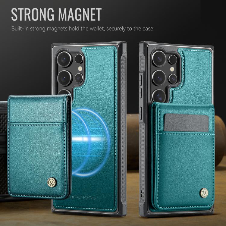Pour Samsung Galaxy S25 Ultra 5G JEEHOOD J06 Étui de téléphone en PU avec porte-cartes RFID MagSafe style britannique (vert)