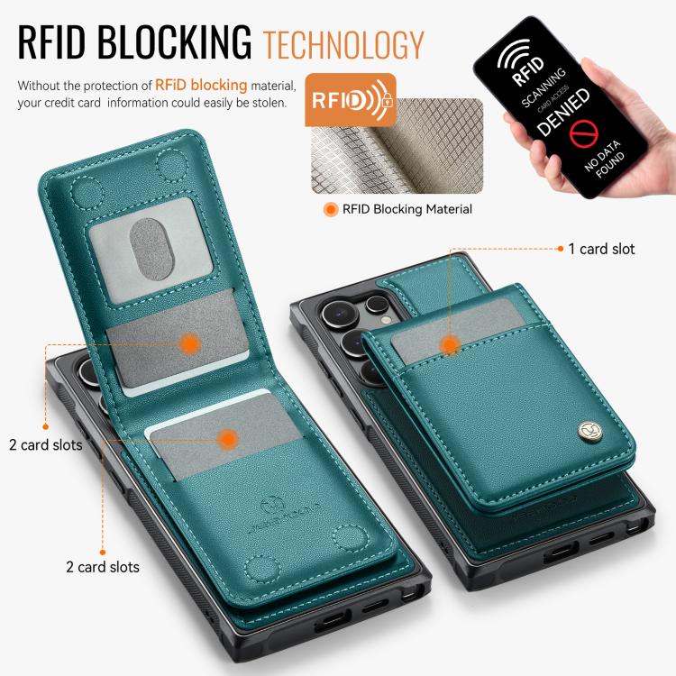 Pour Samsung Galaxy S25 Ultra 5G JEEHOOD J06 Étui de téléphone en PU avec porte-cartes RFID MagSafe style britannique (vert)
