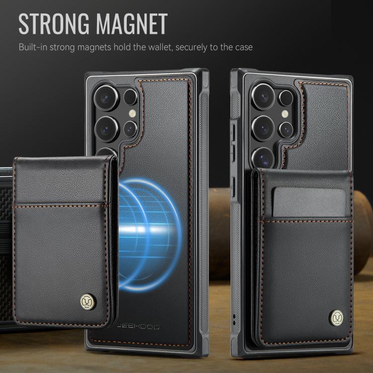 For Samsung Galaxy S25 Ultra 5G JEEHOOD J06 British Style RFID MagSafe Card Bag PU Phone Case(Black)