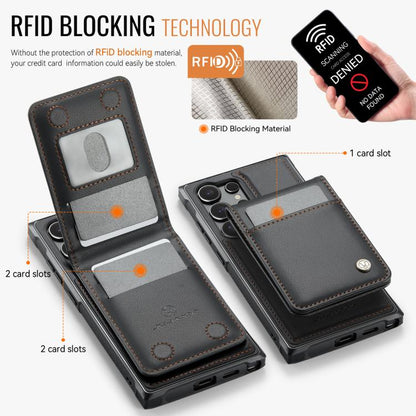For Samsung Galaxy S25 Ultra 5G JEEHOOD J06 British Style RFID MagSafe Card Bag PU Phone Case(Black)
