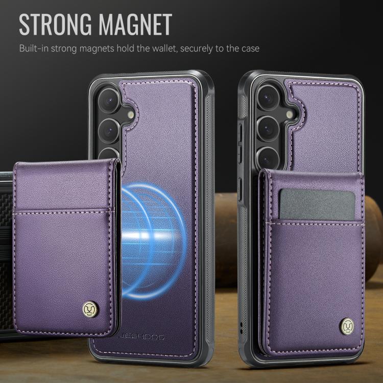 For Samsung Galaxy S25 5G JEEHOOD J06 British Style RFID MagSafe Card Bag PU Phone Case(Purple)