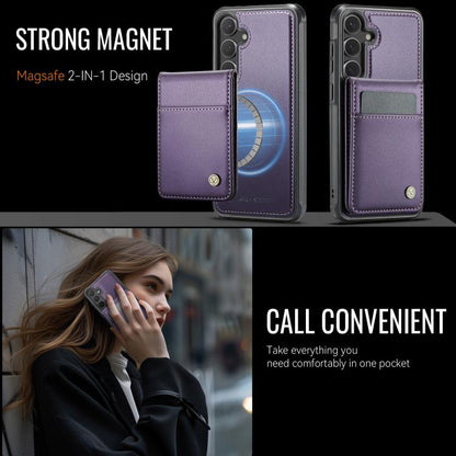 For Samsung Galaxy S25 5G JEEHOOD J06 British Style RFID MagSafe Card Bag PU Phone Case(Purple)