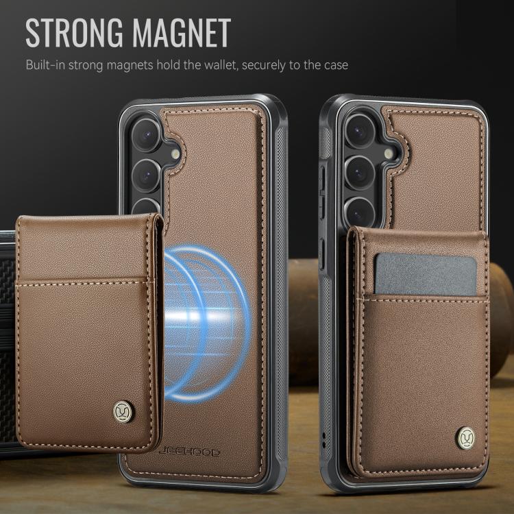 For Samsung Galaxy S25 5G JEEHOOD J06 British Style RFID MagSafe Card Bag PU Phone Case(Brown)