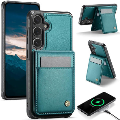 Pour Samsung Galaxy S25 5G JEEHOOD J06 Étui de téléphone en PU de style britannique avec sac à cartes RFID MagSafe (vert)