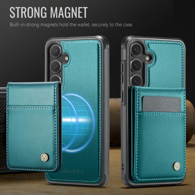 Pour Samsung Galaxy S25 5G JEEHOOD J06 Étui de téléphone en PU de style britannique avec sac à cartes RFID MagSafe (vert)