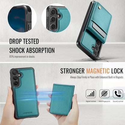 Pour Samsung Galaxy S25 5G JEEHOOD J06 Étui de téléphone en PU de style britannique avec sac à cartes RFID MagSafe (vert)