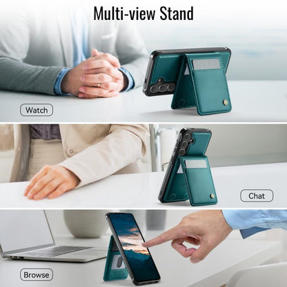 Pour Samsung Galaxy S25 5G JEEHOOD J06 Étui de téléphone en PU de style britannique avec sac à cartes RFID MagSafe (vert)
