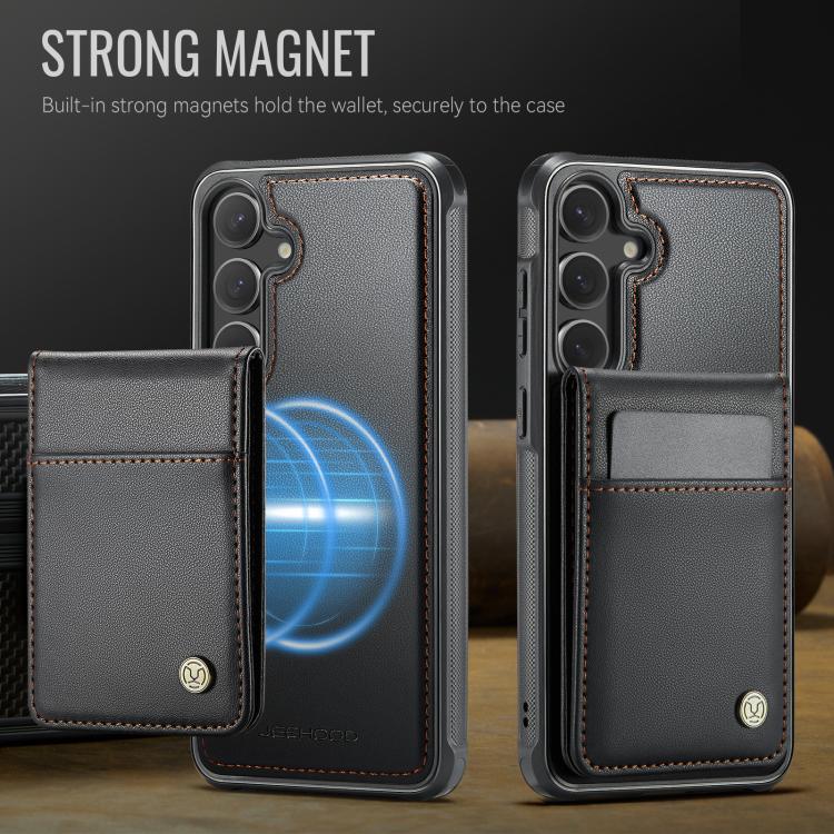 For Samsung Galaxy S25 5G JEEHOOD J06 British Style RFID MagSafe Card Bag PU Phone Case(Black)