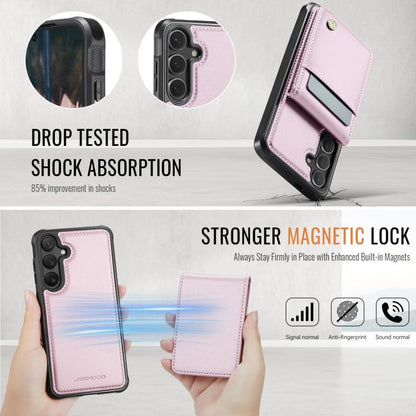 For Samsung Galaxy S25 5G JEEHOOD J06 British Style RFID MagSafe Card Bag PU Phone Case(Pink)