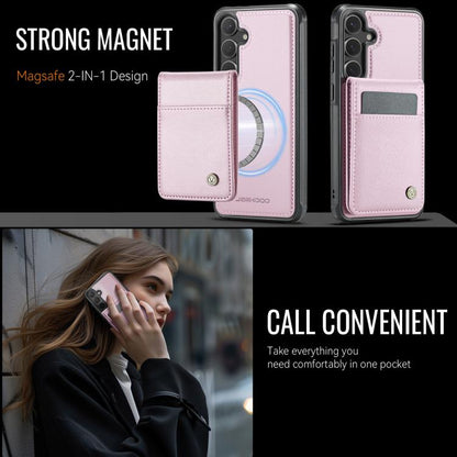 For Samsung Galaxy S25 5G JEEHOOD J06 British Style RFID MagSafe Card Bag PU Phone Case(Pink)