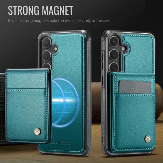 For Samsung Galaxy S25+ 5G JEEHOOD J06 British Style RFID MagSafe Card Bag PU Phone Case(Green)