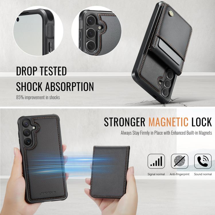 Pour Samsung Galaxy S25+ 5G JEEHOOD J06 Étui de téléphone en PU avec porte-cartes RFID MagSafe style britannique (noir)