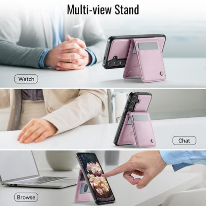Pour Samsung Galaxy S25+ 5G JEEHOOD J06 Étui de Téléphone en PU Style Britannique RFID MagSafe Porte-Cartes (Rose)