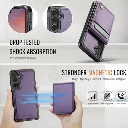 Pour Samsung Galaxy S24+ 5G JEEHOOD J06 Étui de téléphone en PU style britannique avec pochette pour cartes RFID MagSafe (Violet)