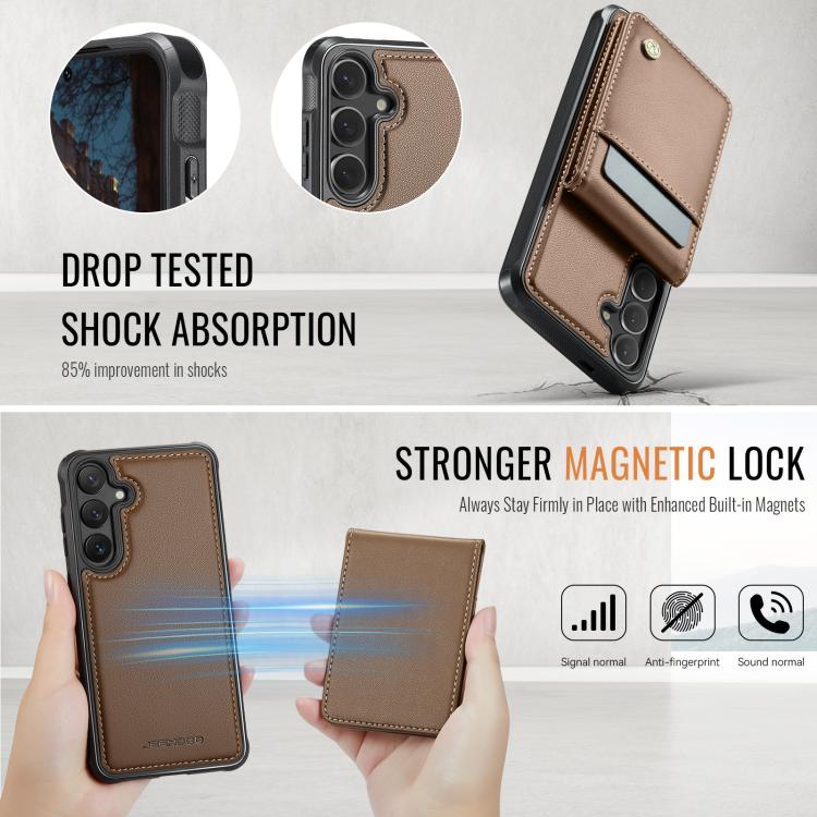 For Samsung Galaxy S24+ 5G JEEHOOD J06 British Style RFID MagSafe Card Bag PU Phone Case(Brown)