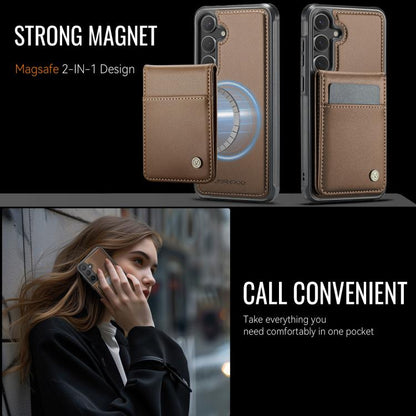 For Samsung Galaxy S24+ 5G JEEHOOD J06 British Style RFID MagSafe Card Bag PU Phone Case(Brown)