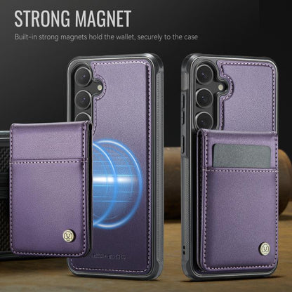 For Samsung Galaxy S24 5G JEEHOOD J06 British Style RFID MagSafe Card Bag PU Phone Case(Purple)