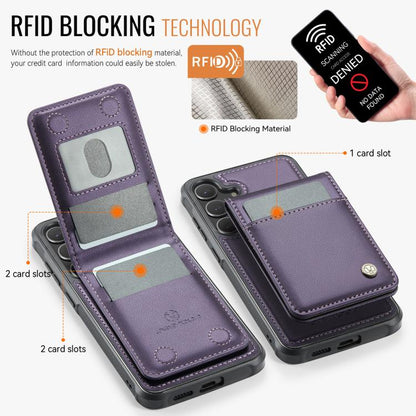 For Samsung Galaxy S24 5G JEEHOOD J06 British Style RFID MagSafe Card Bag PU Phone Case(Purple)
