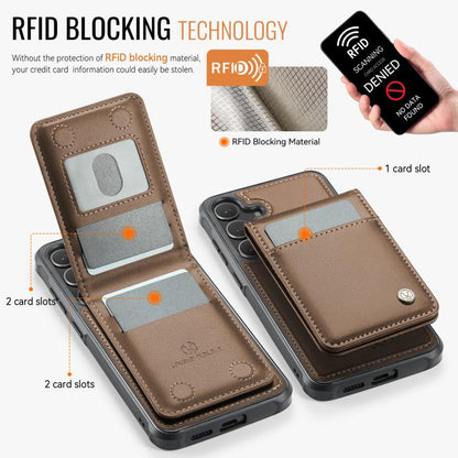For Samsung Galaxy S24 5G JEEHOOD J06 British Style RFID MagSafe Card Bag PU Phone Case(Brown)
