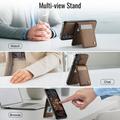 For Samsung Galaxy S24 5G JEEHOOD J06 British Style RFID MagSafe Card Bag PU Phone Case(Brown)
