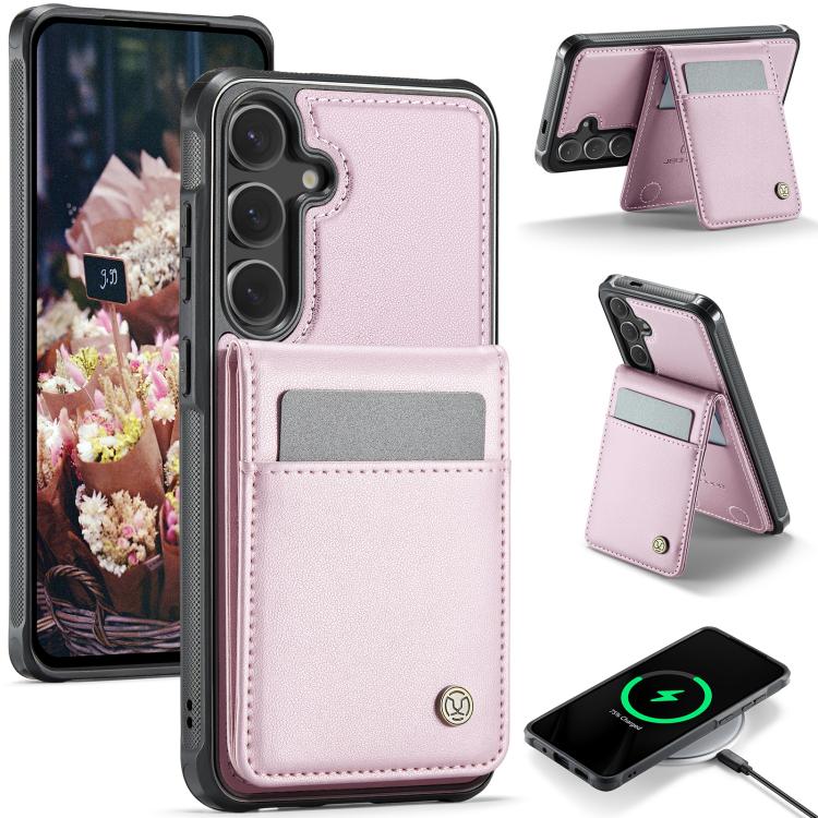 Pour Samsung Galaxy S24 5G JEEHOOD J06 Coque de Téléphone en PU avec Pochette RFID et MagSafe Style Britannique (Rose)