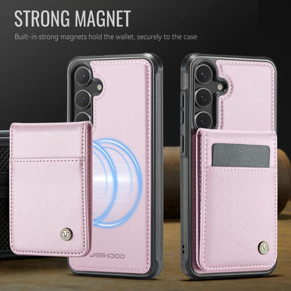 Pour Samsung Galaxy S24 5G JEEHOOD J06 Coque de Téléphone en PU avec Pochette RFID et MagSafe Style Britannique (Rose)