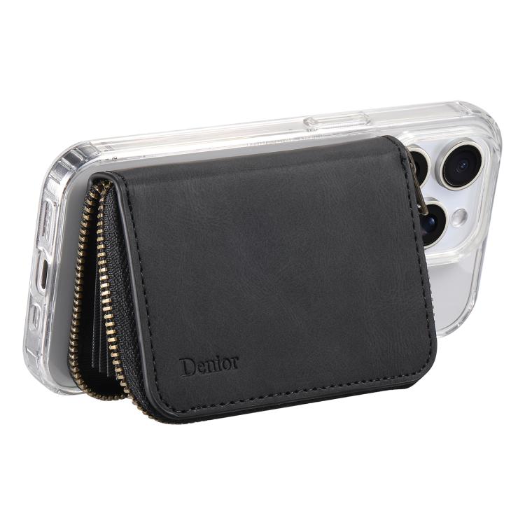 Denior V17 Skin Feel MagSafe RFID Zipper Wallet Card Bag Case(Black)