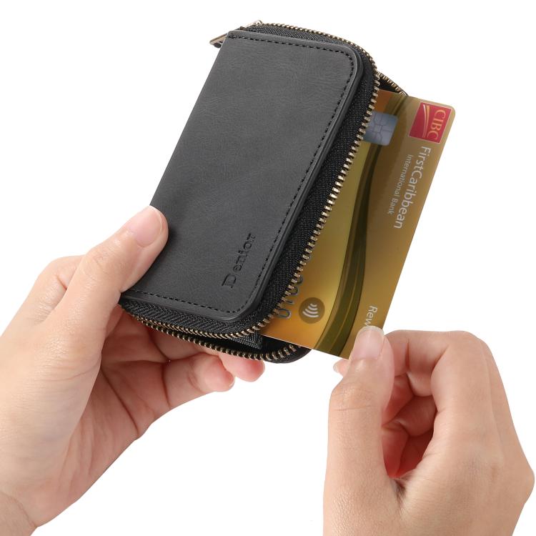 Denior V17 Skin Feel MagSafe RFID Zipper Wallet Card Bag Case(Black)