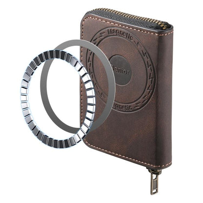 Étui Portefeuille Zippé Denior V17 MagSafe RFID effet Cuir avec Porte-Cartes (Marron)