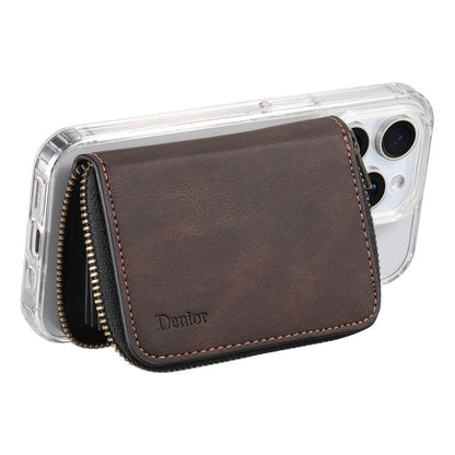 Étui Portefeuille Zippé Denior V17 MagSafe RFID effet Cuir avec Porte-Cartes (Marron)