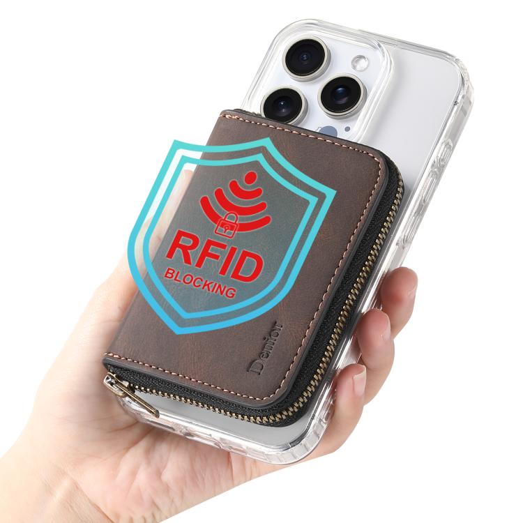Étui Portefeuille Zippé Denior V17 MagSafe RFID effet Cuir avec Porte-Cartes (Marron)