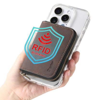Étui Portefeuille Zippé Denior V17 MagSafe RFID effet Cuir avec Porte-Cartes (Marron)