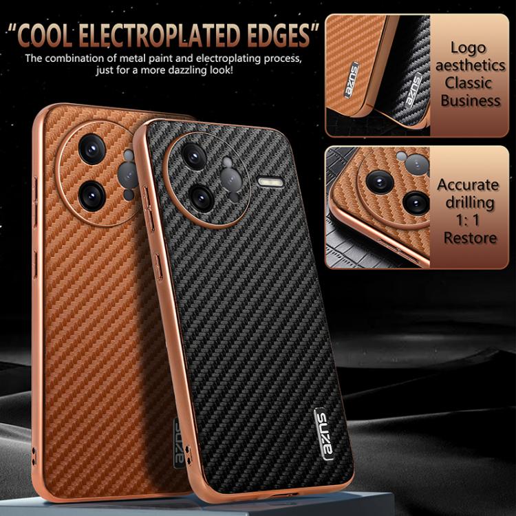 For Redmi K80 Pro AZNS Electroplated Edge Carbon Fiber Texture Phone Case(Black)