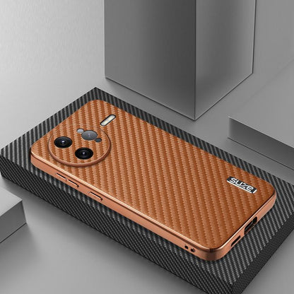 For Redmi K80 Pro AZNS Electroplated Edge Carbon Fiber Texture Phone Case(Brown)